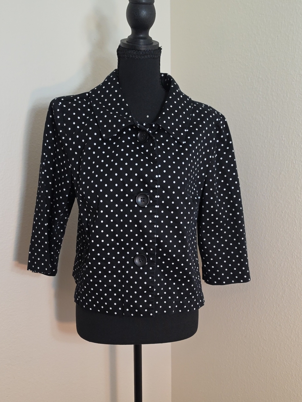 Dress Barn Black Polka Dot Cropped Blazer